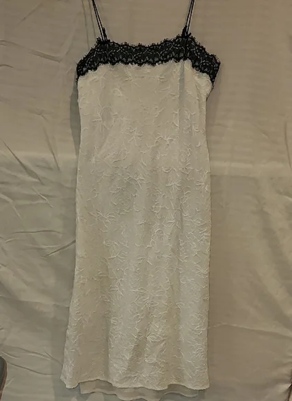 Tibi | Dresses | Tibi Creme Embroidered Slip Dress With Black Lace Trim |  Poshmark